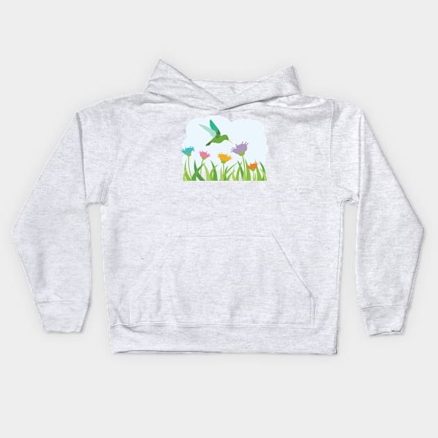 Hummingbird and Wildflowers Kids Hoodie by evisionarts